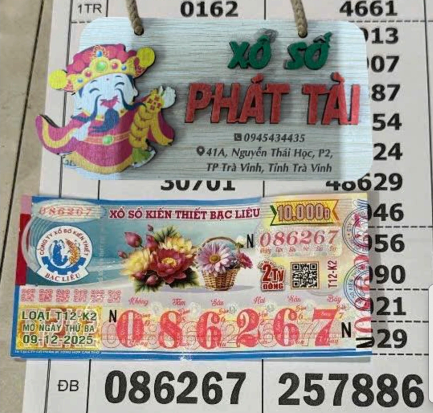 Người trúng độc đắc xổ số miền Nam ngày 9 tháng 12 đài Bạc Liêu xuất hiện