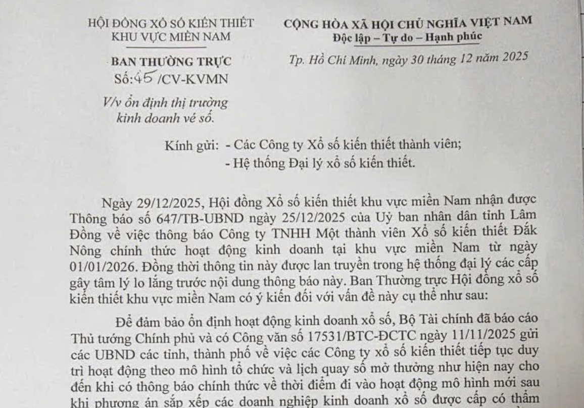 Hội đồng xổ số kiến thiết miền Nam có thông báo khẩn về thị trường kinh doanh vé số